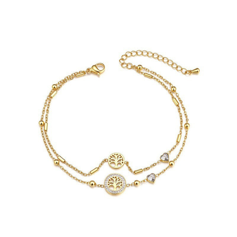 Pulseira Dupla Árvore da Vida em Aço Inoxidável