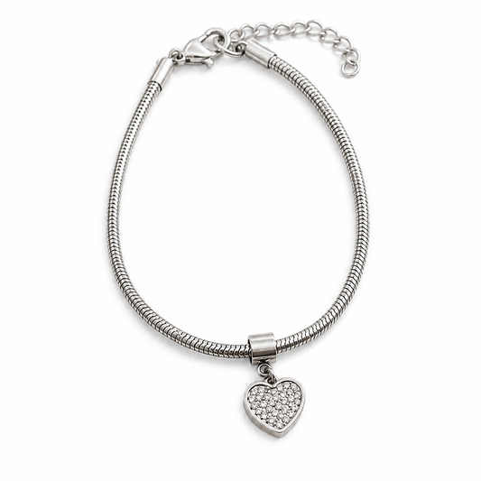 Pulseira Aço Inoxidável Prateada com Berloque