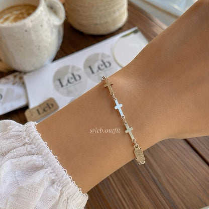 Pulseira Elo Cruz banhada a prata em composição